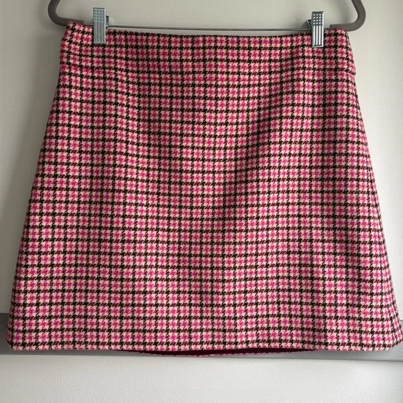 J. Crew Skirt - Houndstooth Wool Blend, Size 10, Pink, Brown, Cream - Picture 2 of 13